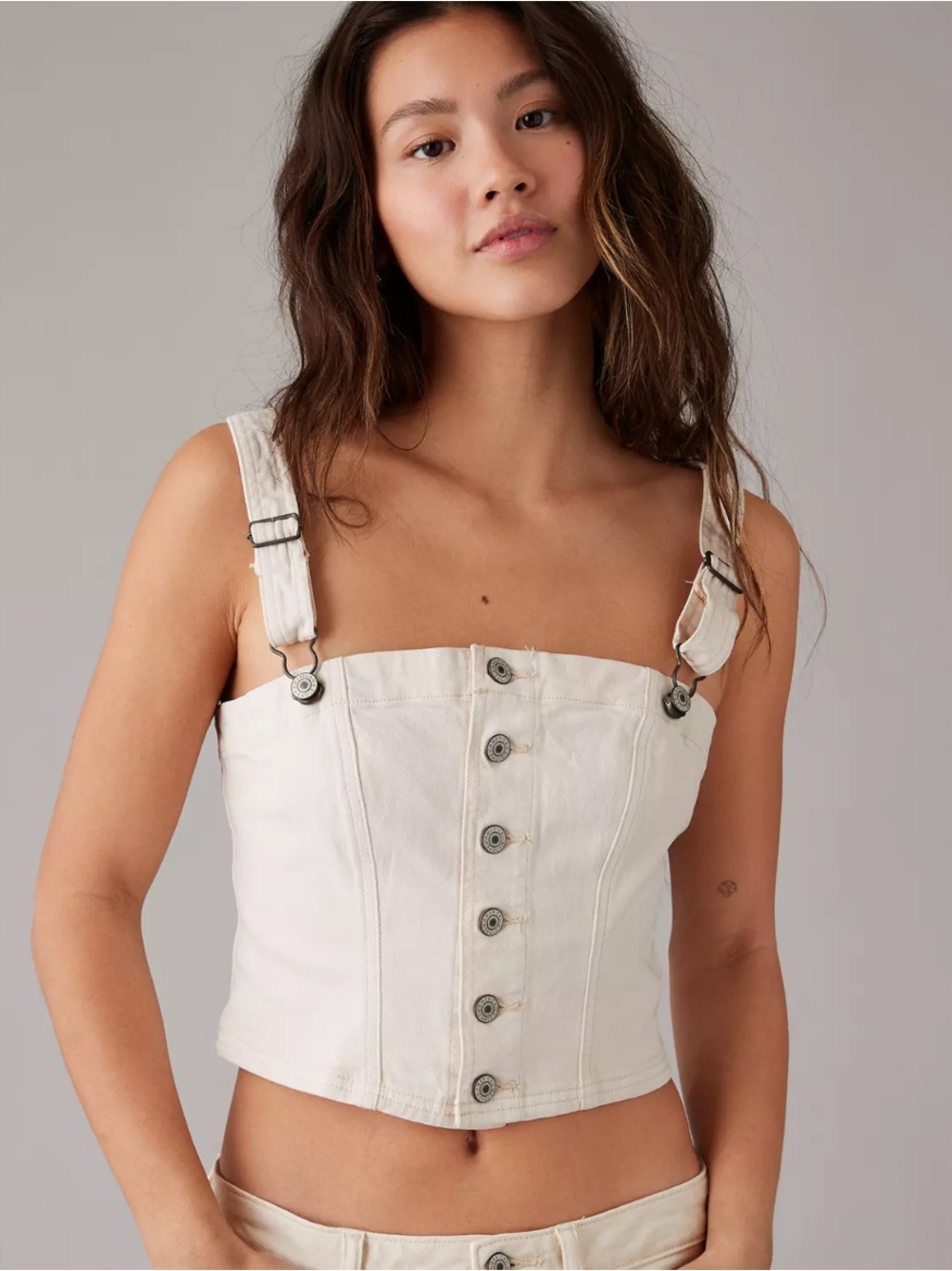 AE American Eagle Y2K Cropped Denim Tank Top Stretch Country Cowgirl XS Festival